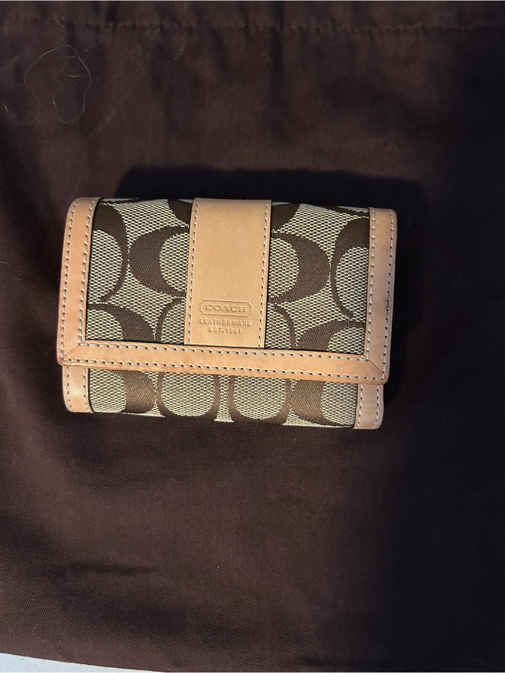 Vintage Coach Brown and Tan Signature Trifold Wallet - Picture 2 of 4